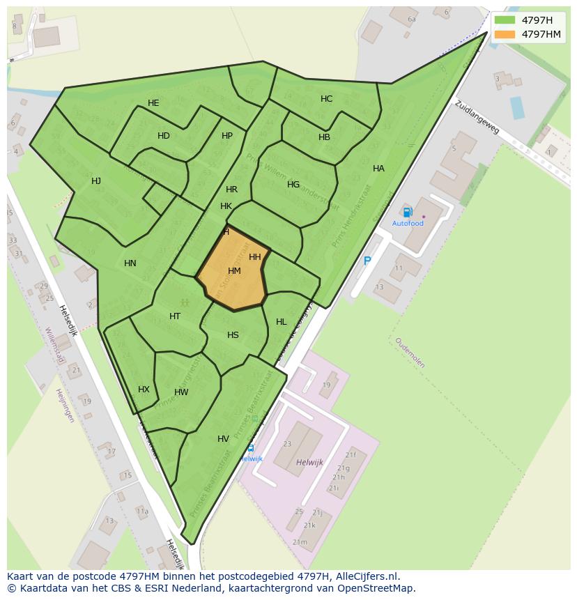 Afbeelding van het postcodegebied 4797 HM op de kaart.