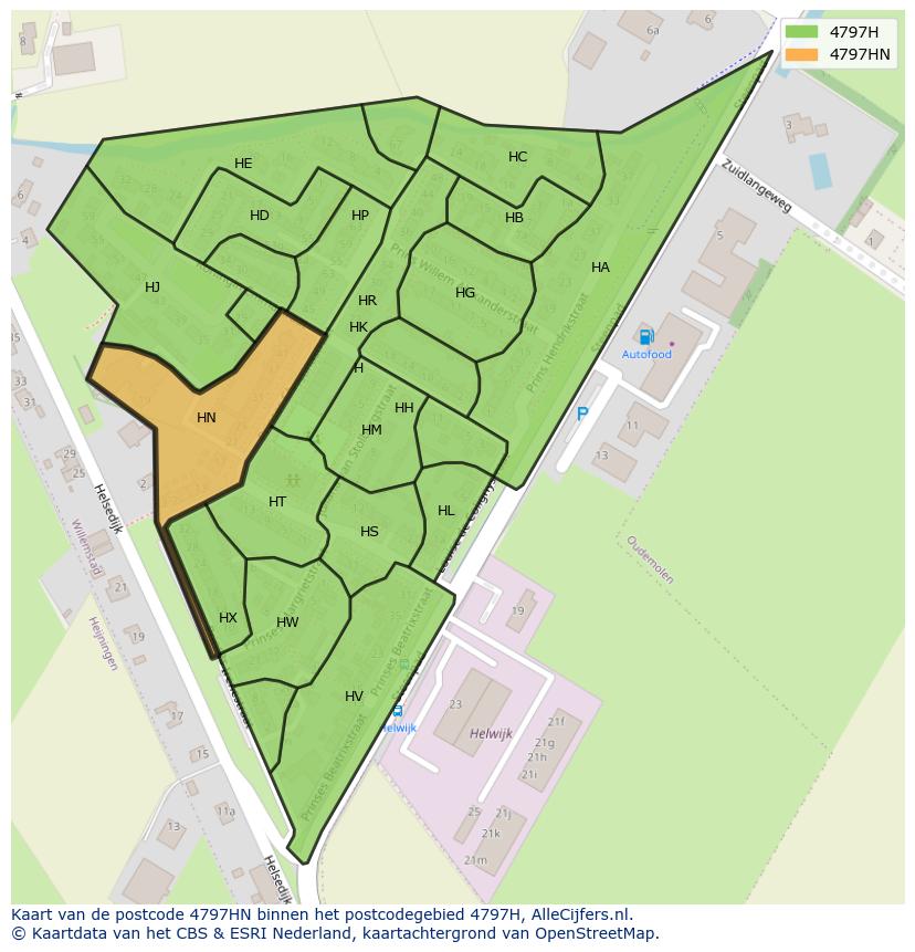 Afbeelding van het postcodegebied 4797 HN op de kaart.