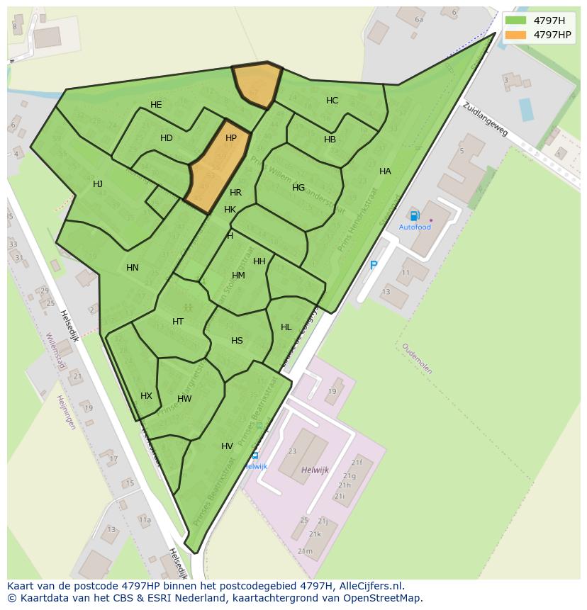 Afbeelding van het postcodegebied 4797 HP op de kaart.