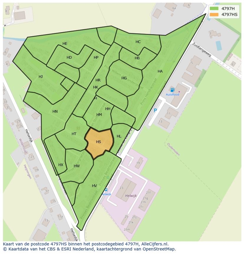 Afbeelding van het postcodegebied 4797 HS op de kaart.