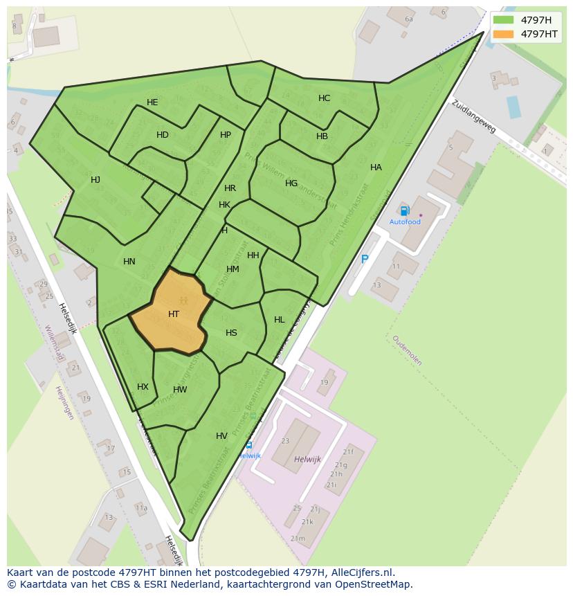 Afbeelding van het postcodegebied 4797 HT op de kaart.
