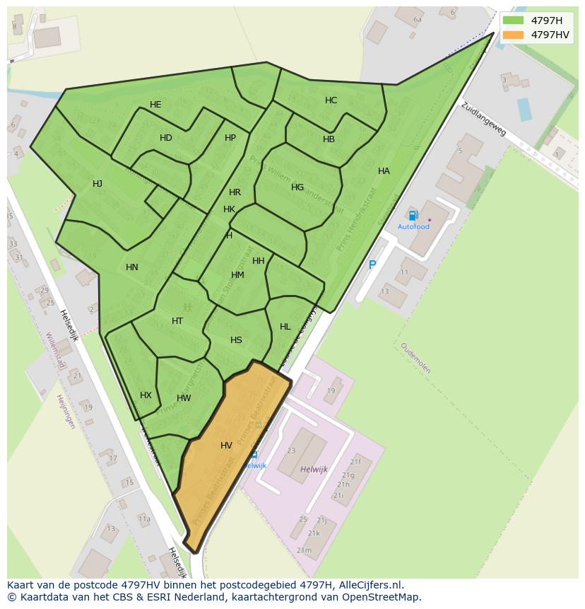 Afbeelding van het postcodegebied 4797 HV op de kaart.