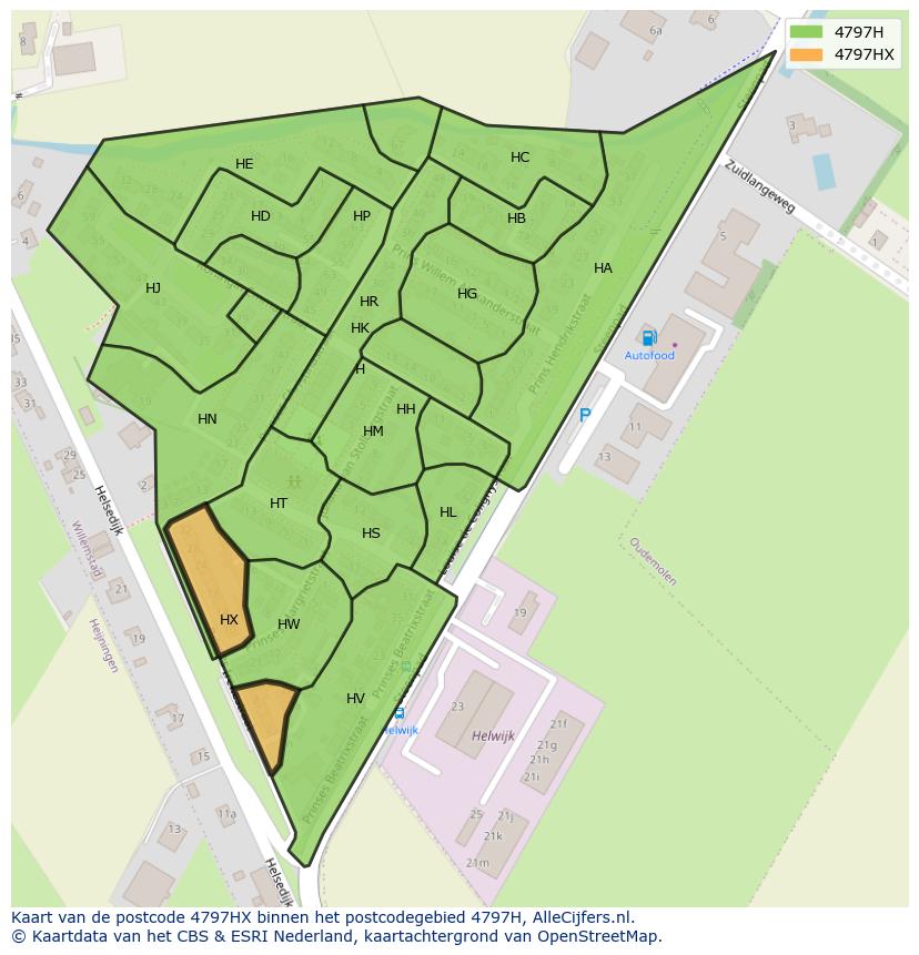 Afbeelding van het postcodegebied 4797 HX op de kaart.