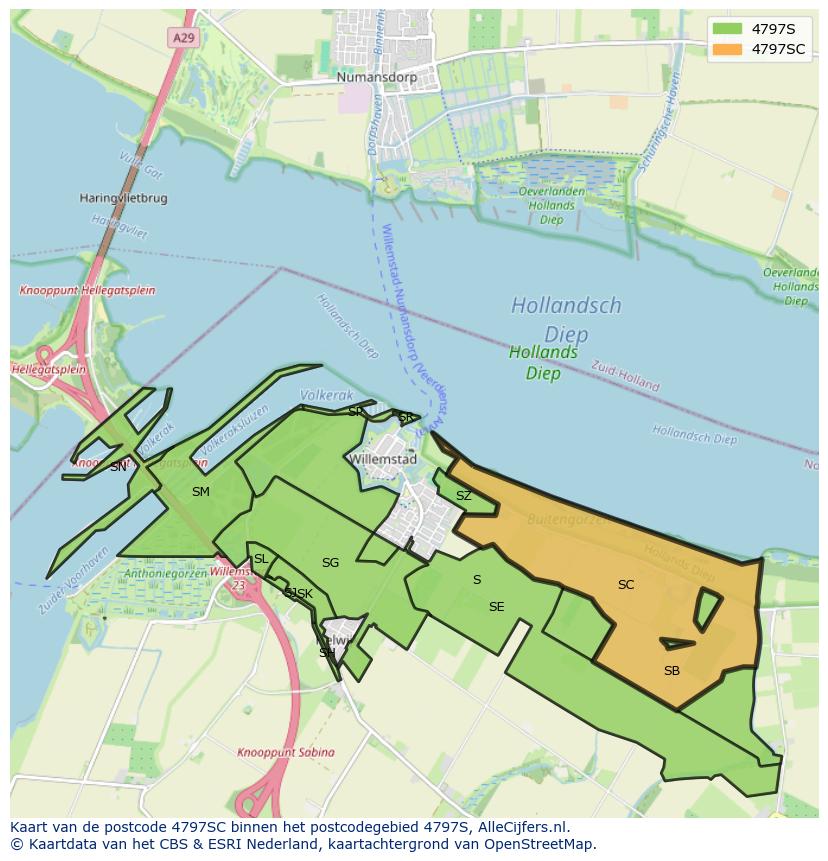 Afbeelding van het postcodegebied 4797 SC op de kaart.