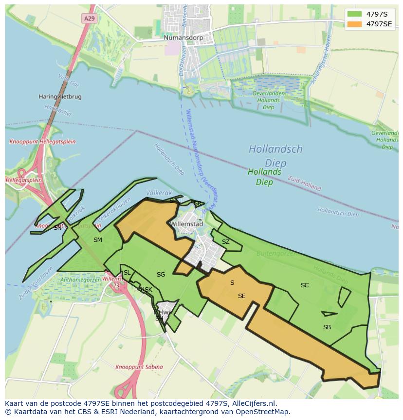 Afbeelding van het postcodegebied 4797 SE op de kaart.