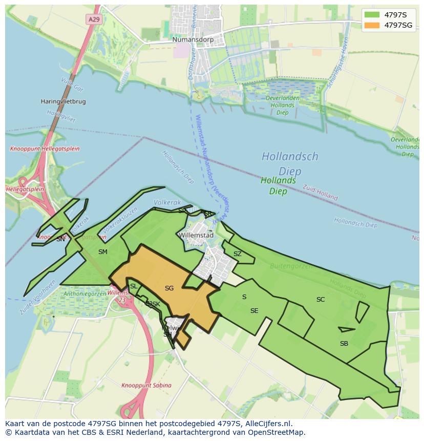 Afbeelding van het postcodegebied 4797 SG op de kaart.