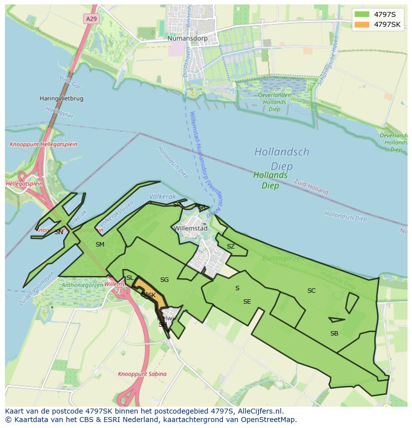 Afbeelding van het postcodegebied 4797 SK op de kaart.