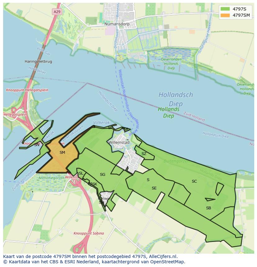 Afbeelding van het postcodegebied 4797 SM op de kaart.