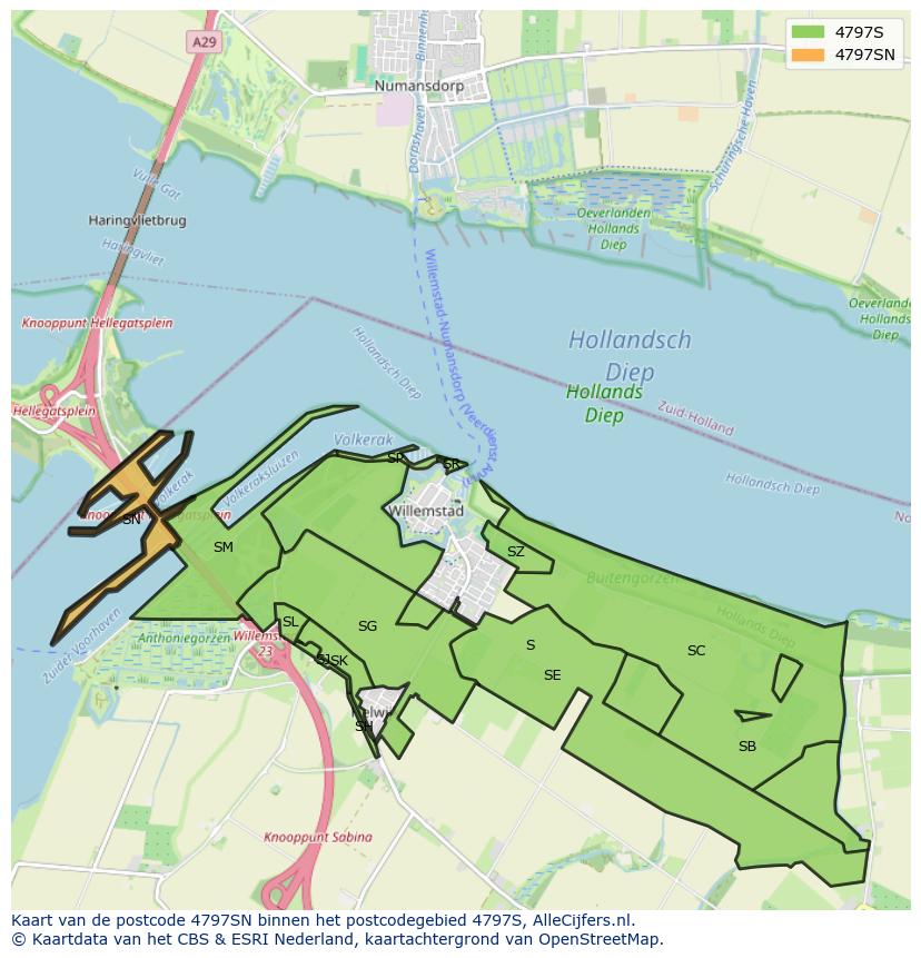 Afbeelding van het postcodegebied 4797 SN op de kaart.