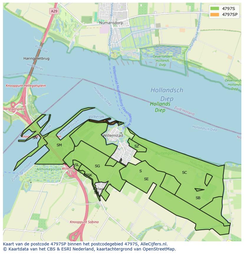 Afbeelding van het postcodegebied 4797 SP op de kaart.