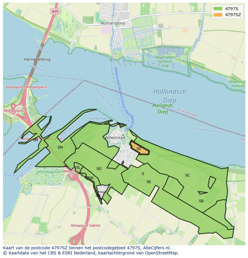 Afbeelding van het postcodegebied 4797 SZ op de kaart.