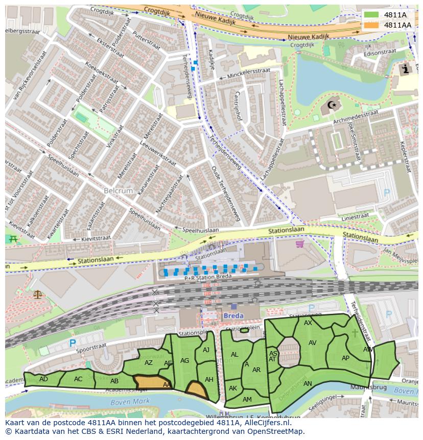 Afbeelding van het postcodegebied 4811 AA op de kaart.