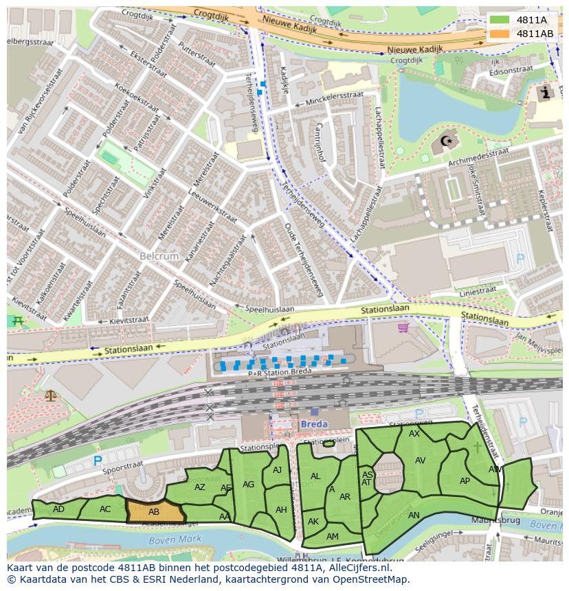 Afbeelding van het postcodegebied 4811 AB op de kaart.
