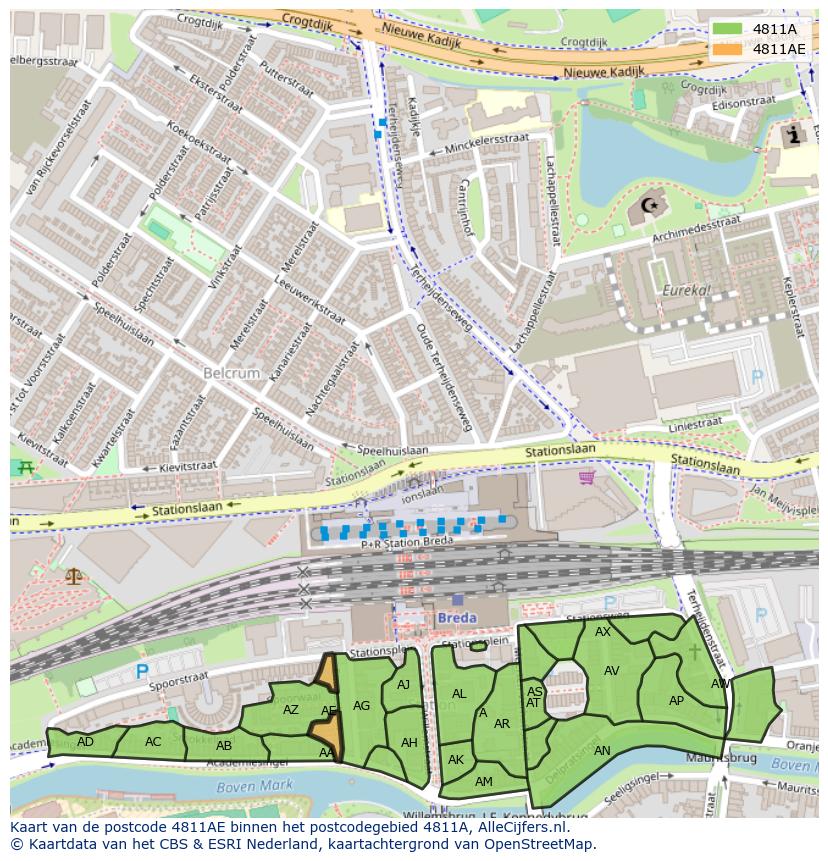 Afbeelding van het postcodegebied 4811 AE op de kaart.