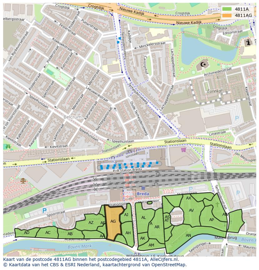 Afbeelding van het postcodegebied 4811 AG op de kaart.