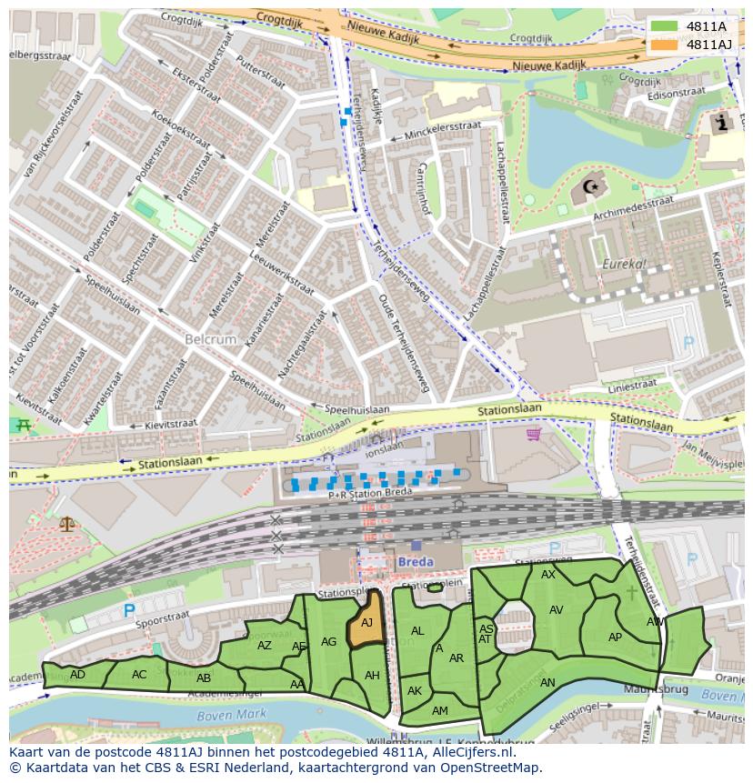 Afbeelding van het postcodegebied 4811 AJ op de kaart.