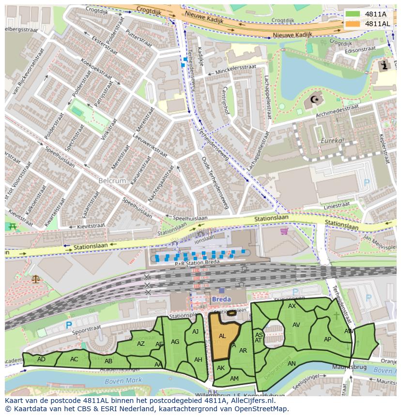 Afbeelding van het postcodegebied 4811 AL op de kaart.