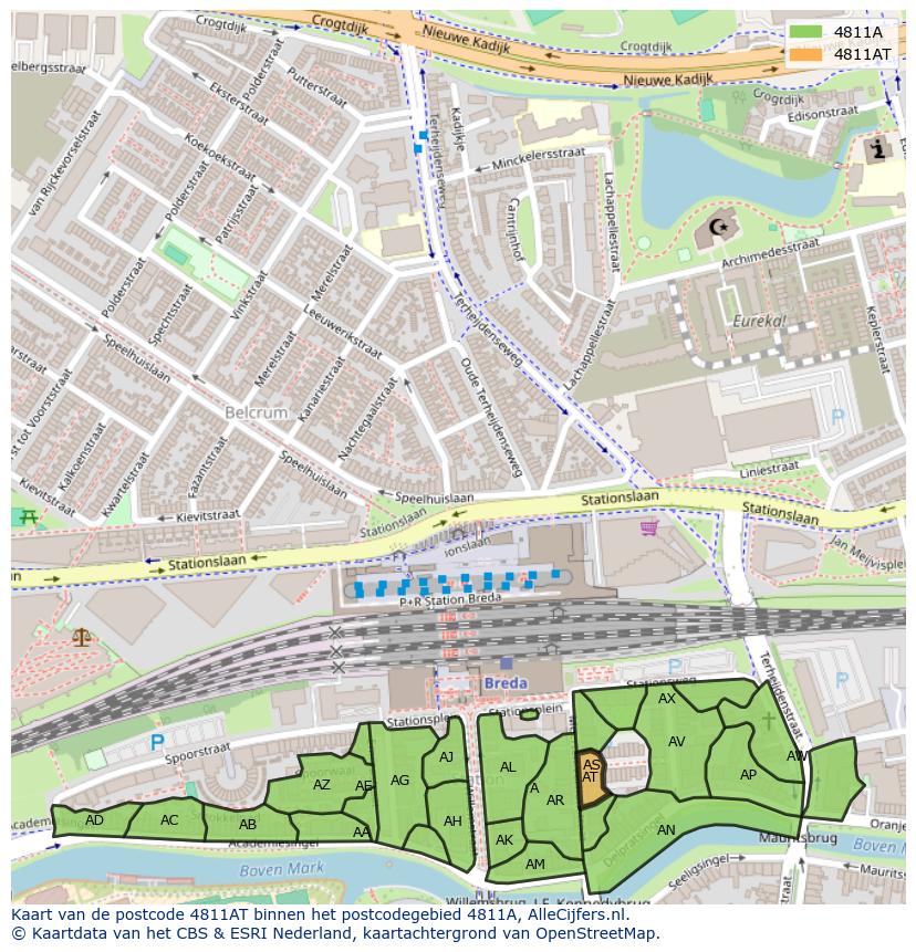 Afbeelding van het postcodegebied 4811 AT op de kaart.