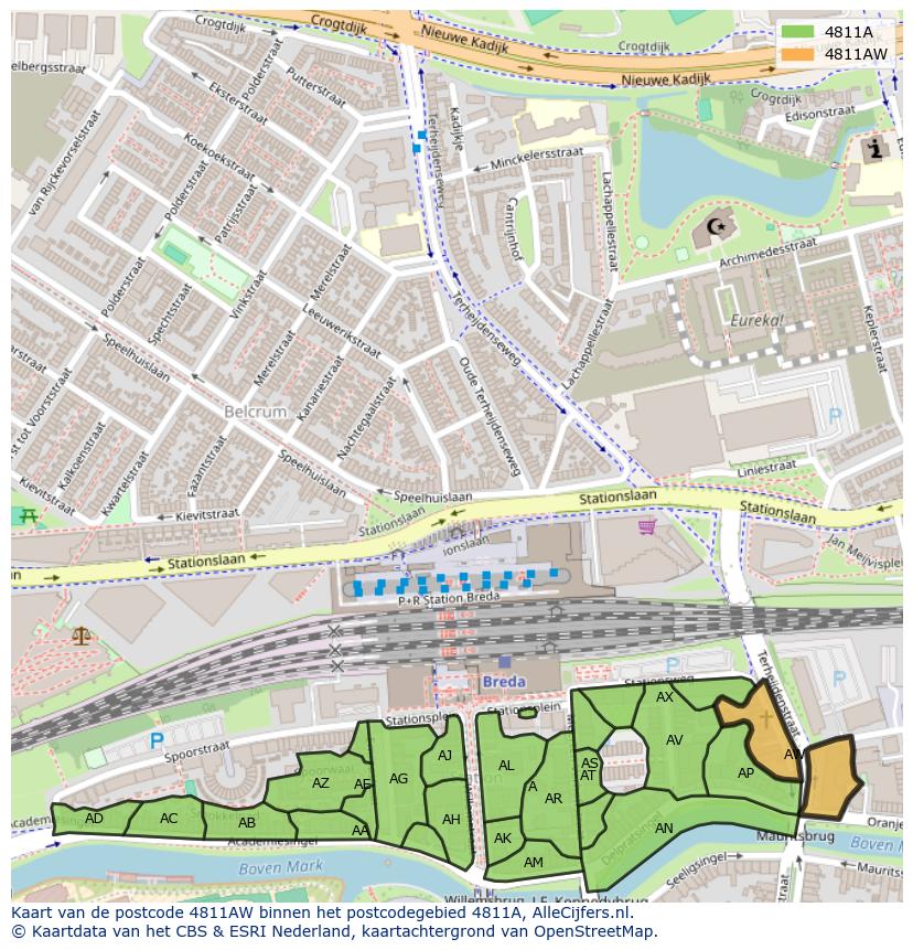 Afbeelding van het postcodegebied 4811 AW op de kaart.