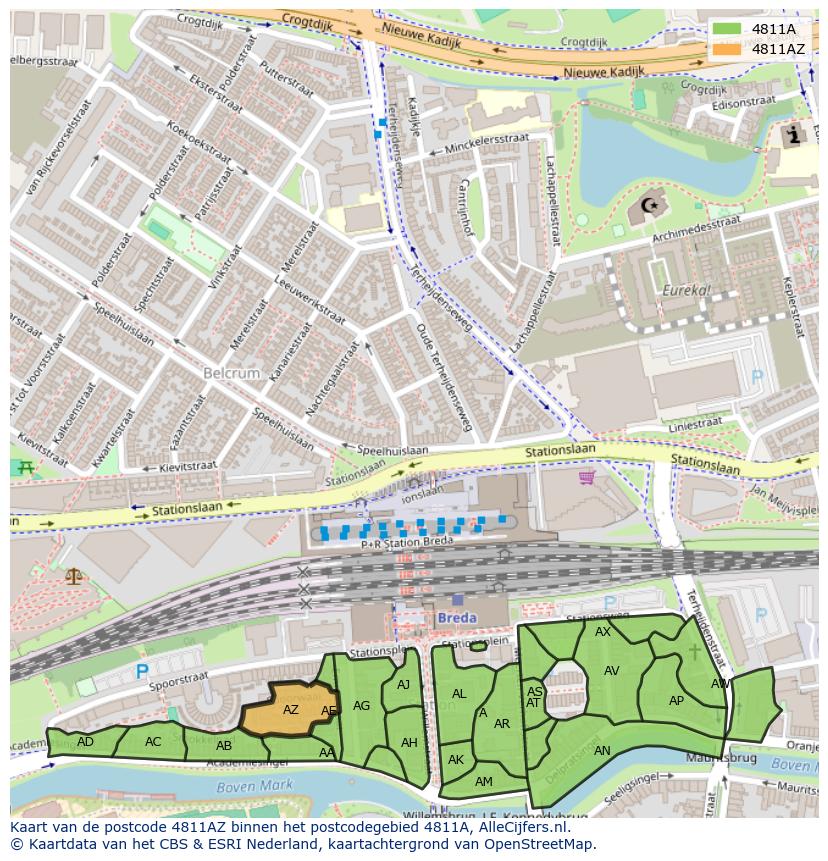 Afbeelding van het postcodegebied 4811 AZ op de kaart.
