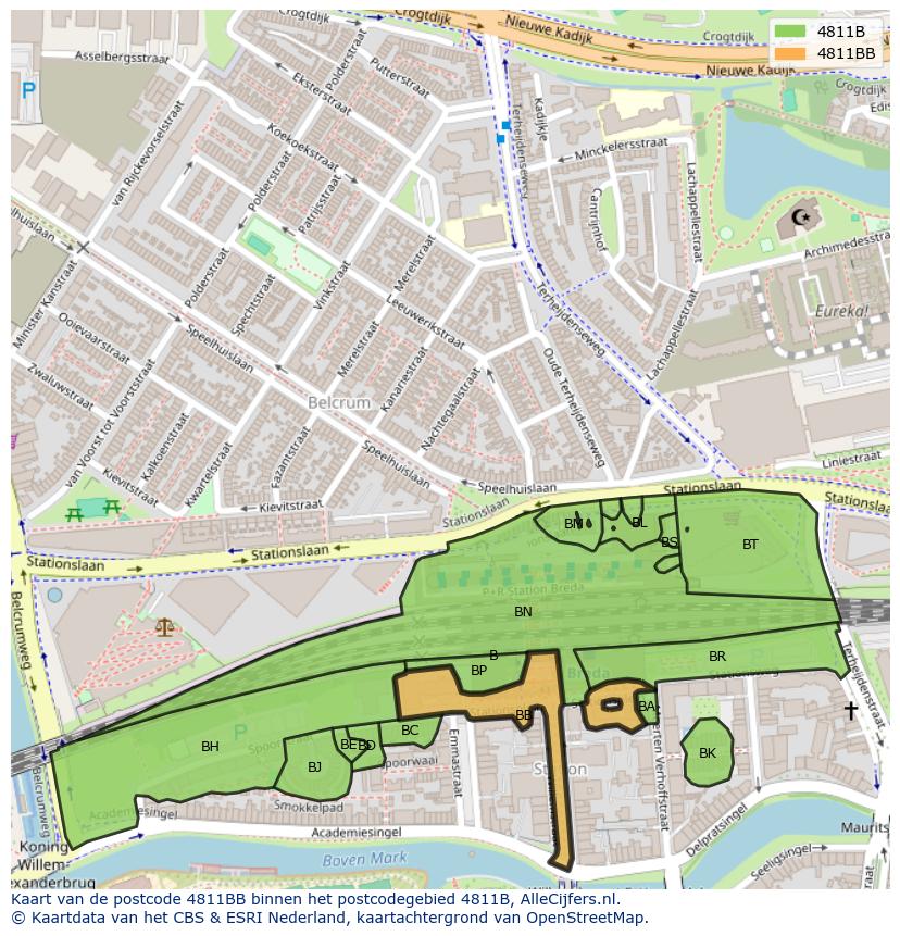 Afbeelding van het postcodegebied 4811 BB op de kaart.