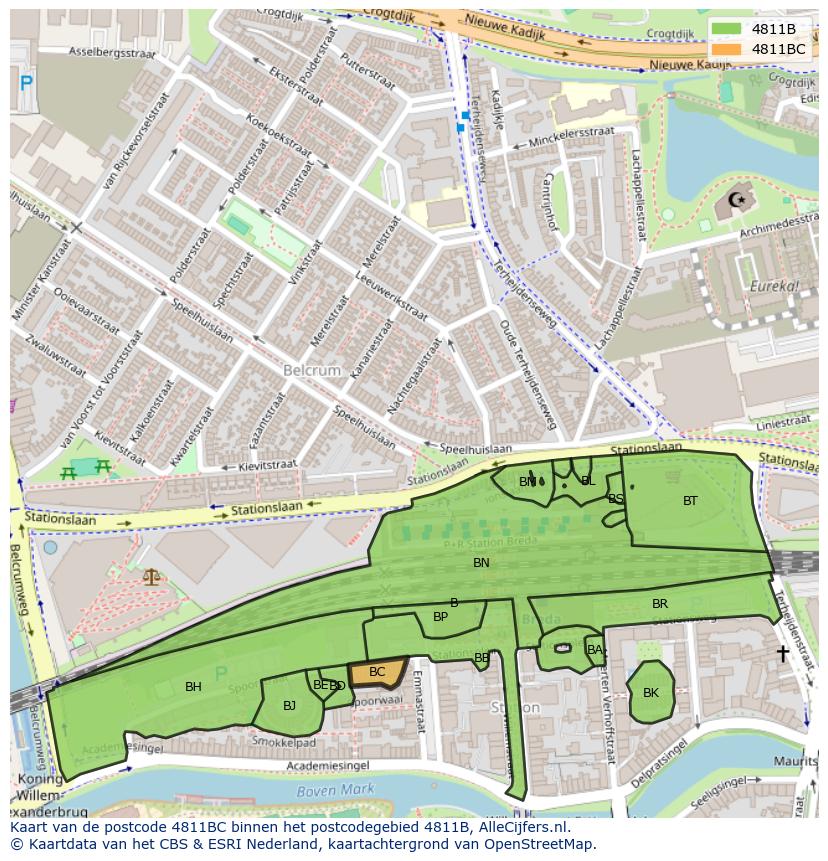 Afbeelding van het postcodegebied 4811 BC op de kaart.
