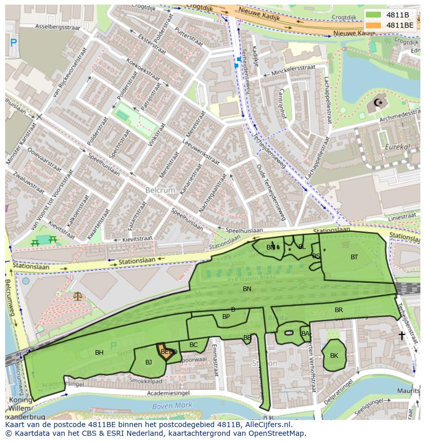 Afbeelding van het postcodegebied 4811 BE op de kaart.