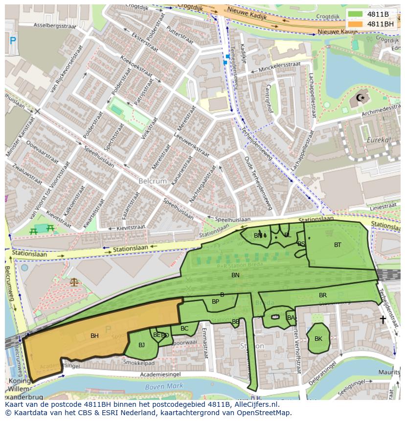 Afbeelding van het postcodegebied 4811 BH op de kaart.