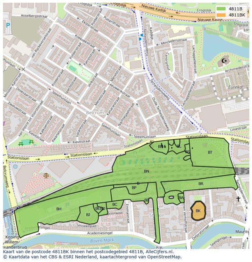 Afbeelding van het postcodegebied 4811 BK op de kaart.