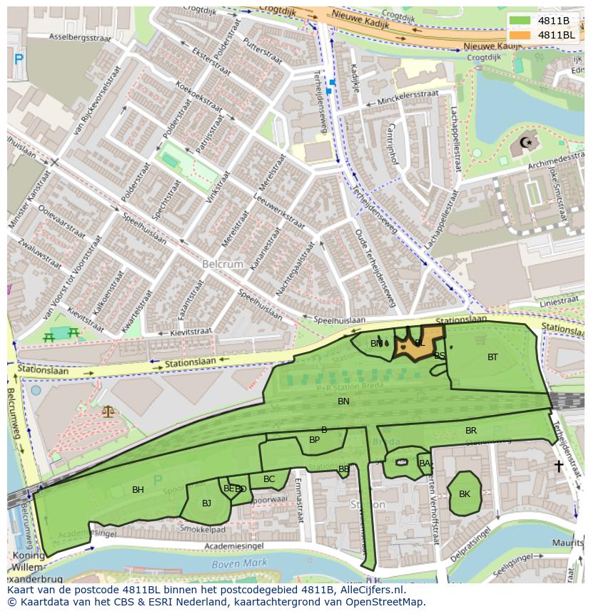 Afbeelding van het postcodegebied 4811 BL op de kaart.