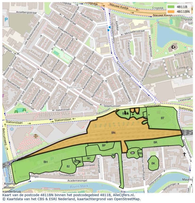 Afbeelding van het postcodegebied 4811 BN op de kaart.