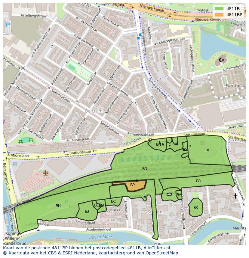 Afbeelding van het postcodegebied 4811 BP op de kaart.