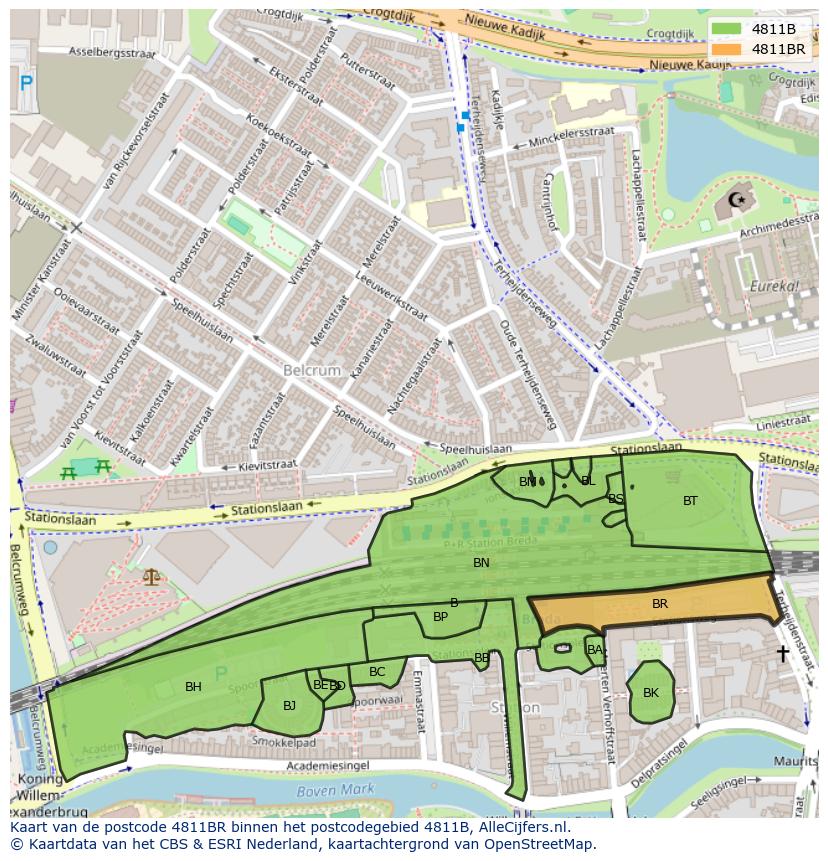 Afbeelding van het postcodegebied 4811 BR op de kaart.