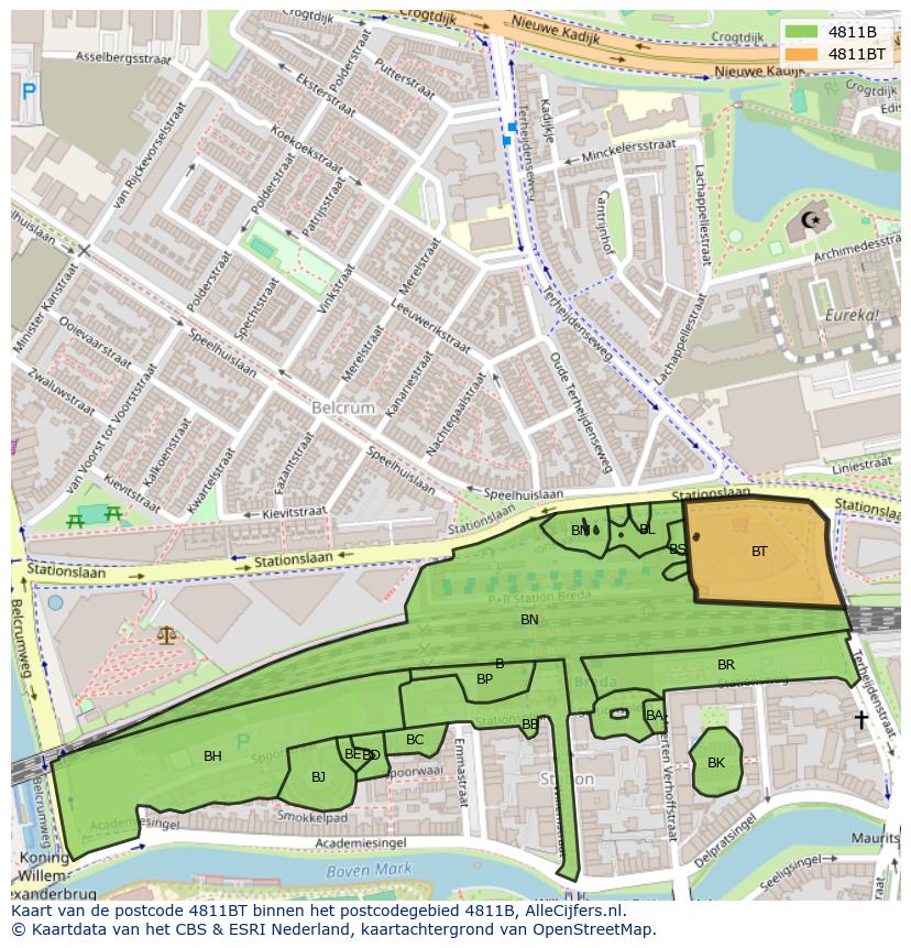 Afbeelding van het postcodegebied 4811 BT op de kaart.