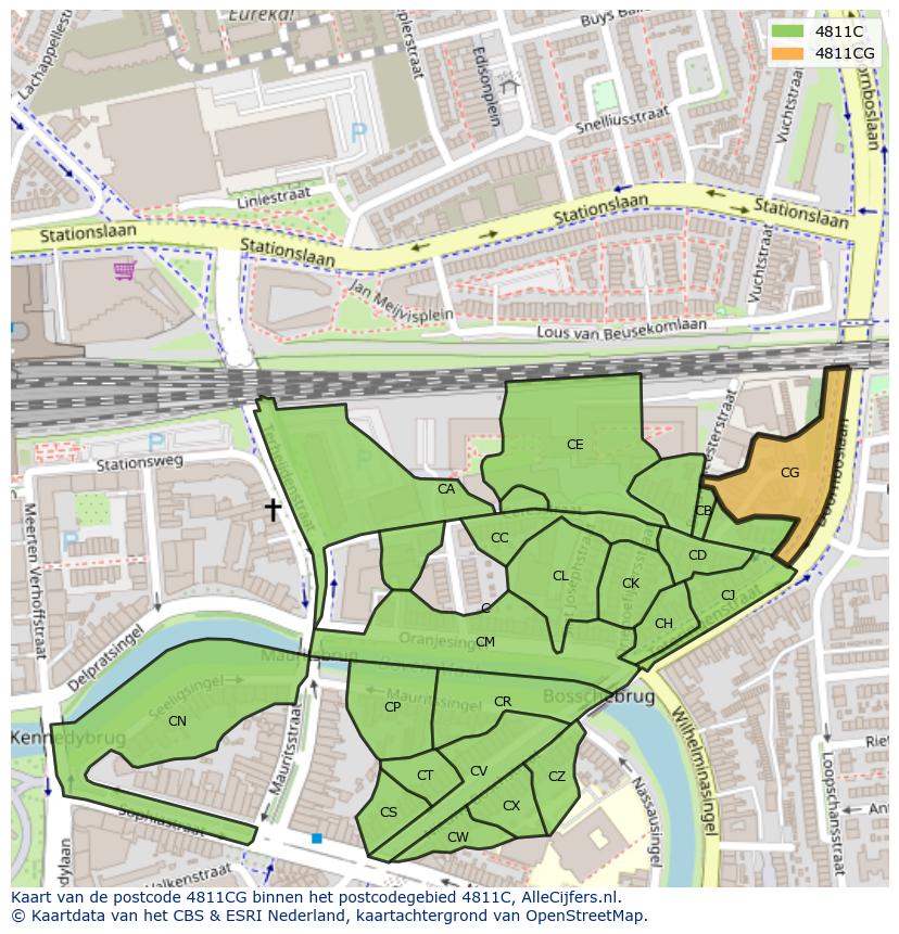 Afbeelding van het postcodegebied 4811 CG op de kaart.