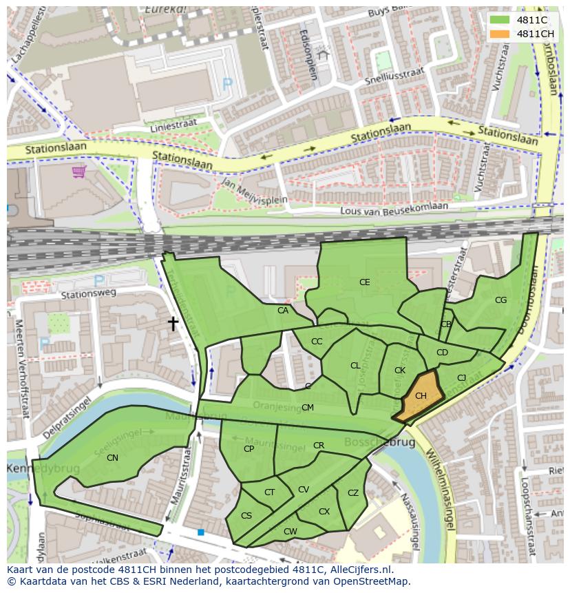 Afbeelding van het postcodegebied 4811 CH op de kaart.