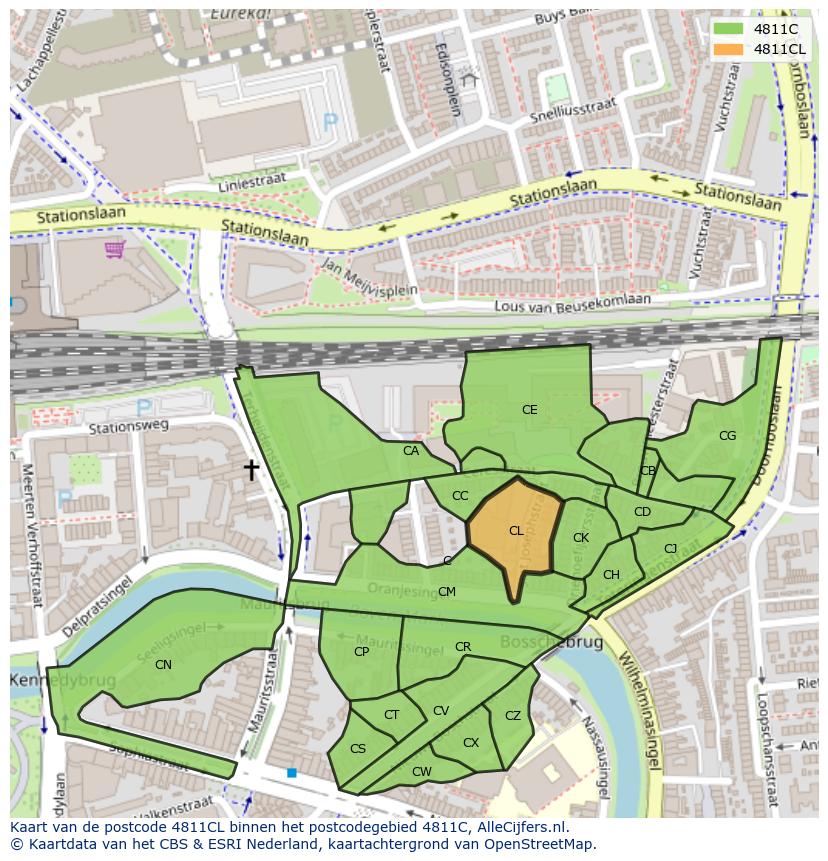 Afbeelding van het postcodegebied 4811 CL op de kaart.