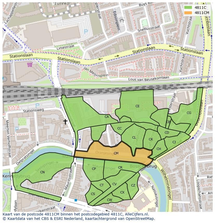 Afbeelding van het postcodegebied 4811 CM op de kaart.
