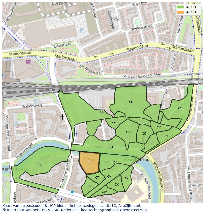 Afbeelding van het postcodegebied 4811 CP op de kaart.