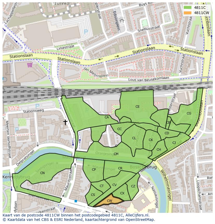 Afbeelding van het postcodegebied 4811 CW op de kaart.