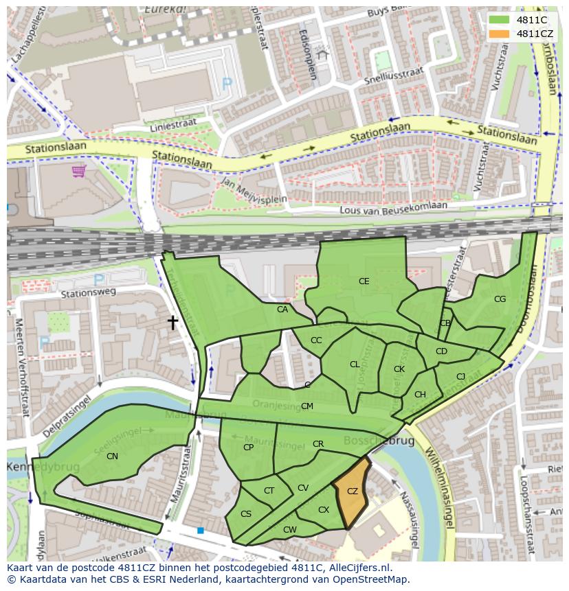 Afbeelding van het postcodegebied 4811 CZ op de kaart.