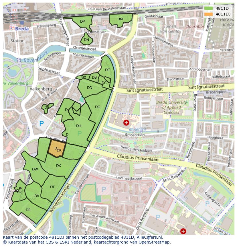 Afbeelding van het postcodegebied 4811 DJ op de kaart.