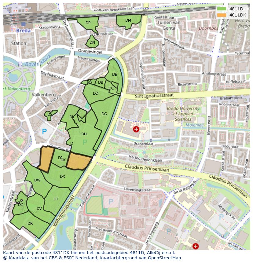 Afbeelding van het postcodegebied 4811 DK op de kaart.
