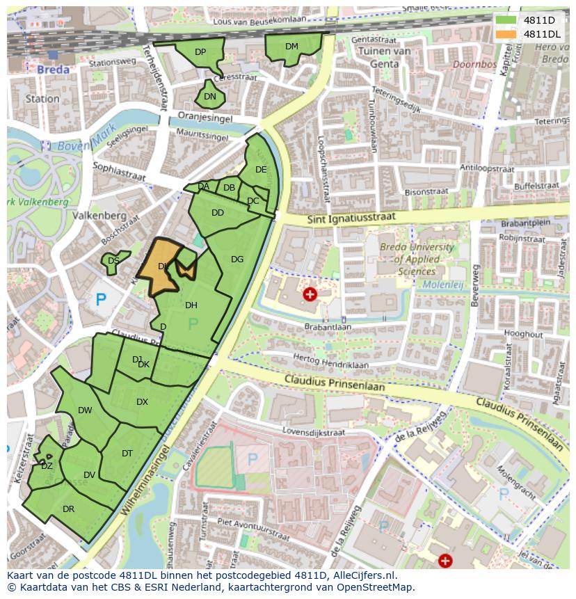 Afbeelding van het postcodegebied 4811 DL op de kaart.