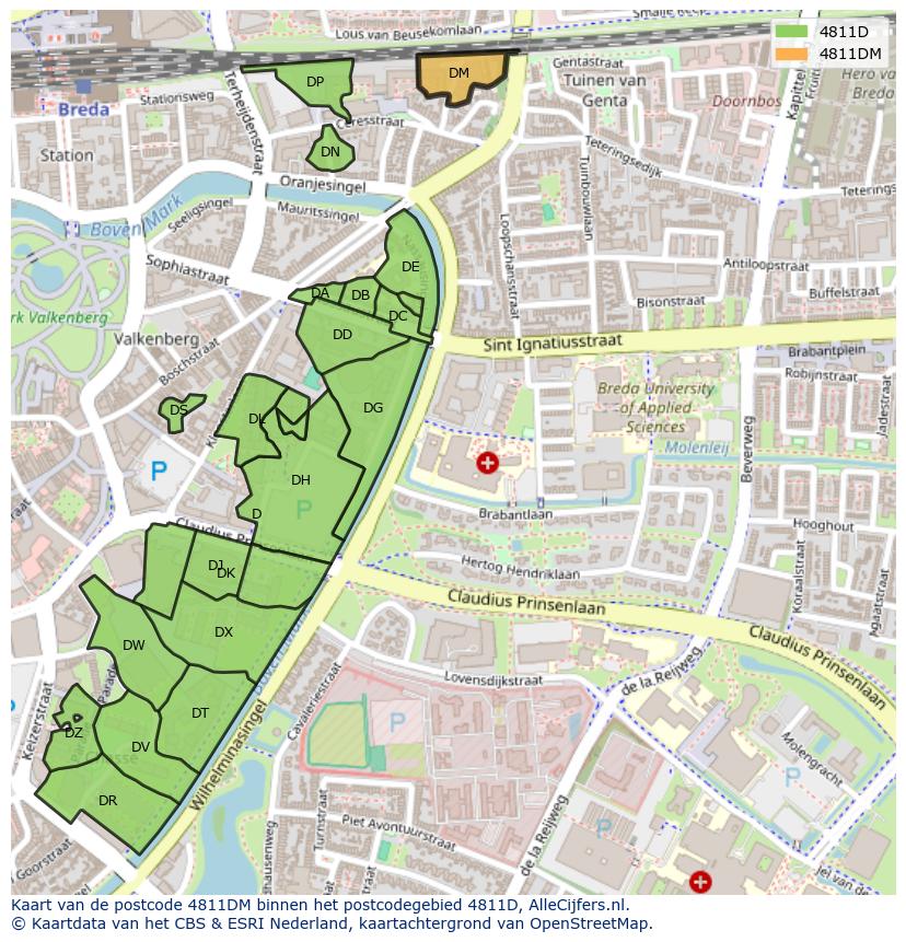 Afbeelding van het postcodegebied 4811 DM op de kaart.