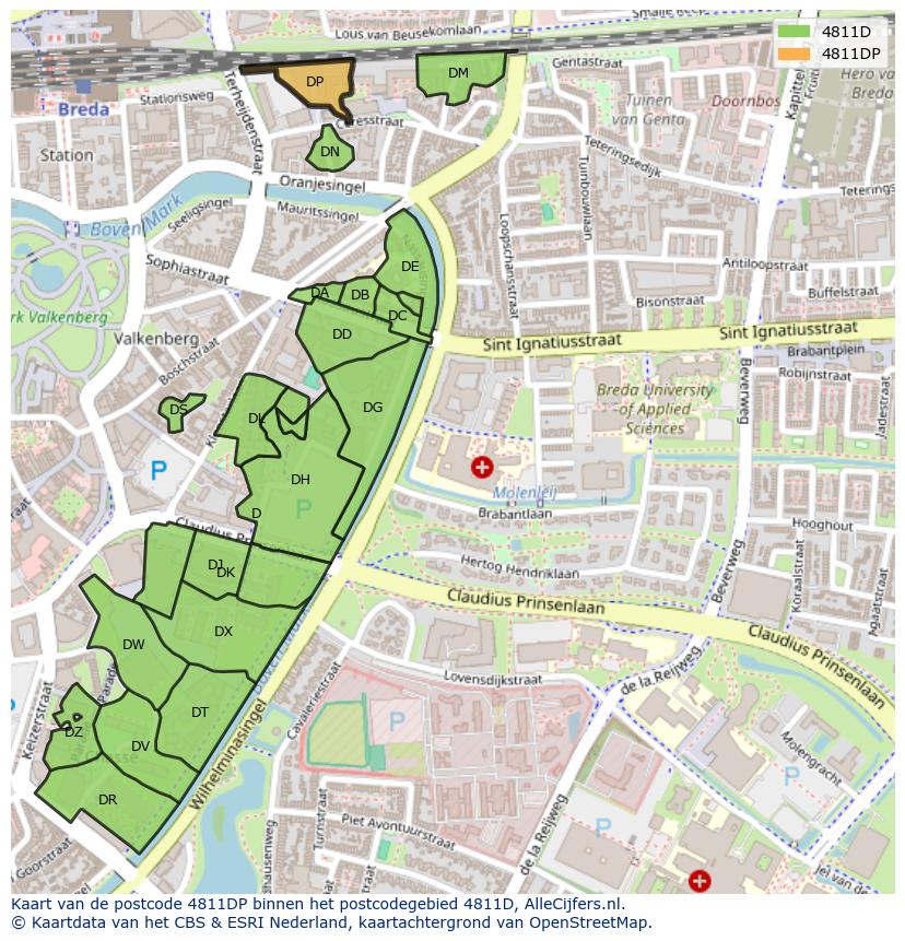 Afbeelding van het postcodegebied 4811 DP op de kaart.