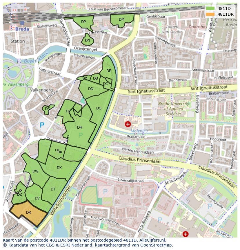 Afbeelding van het postcodegebied 4811 DR op de kaart.