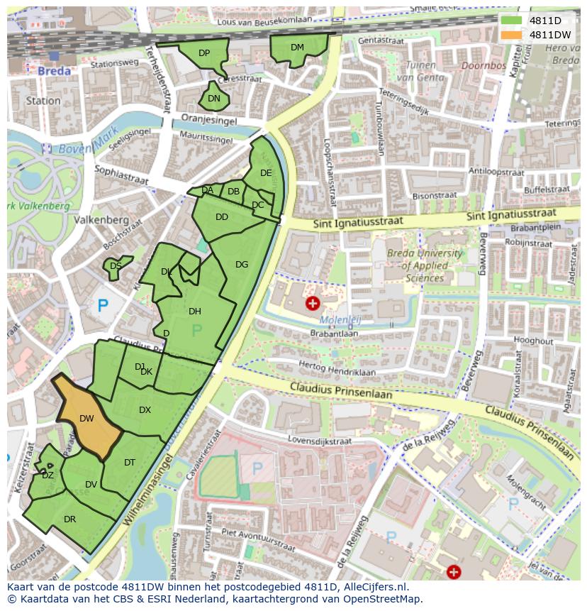 Afbeelding van het postcodegebied 4811 DW op de kaart.