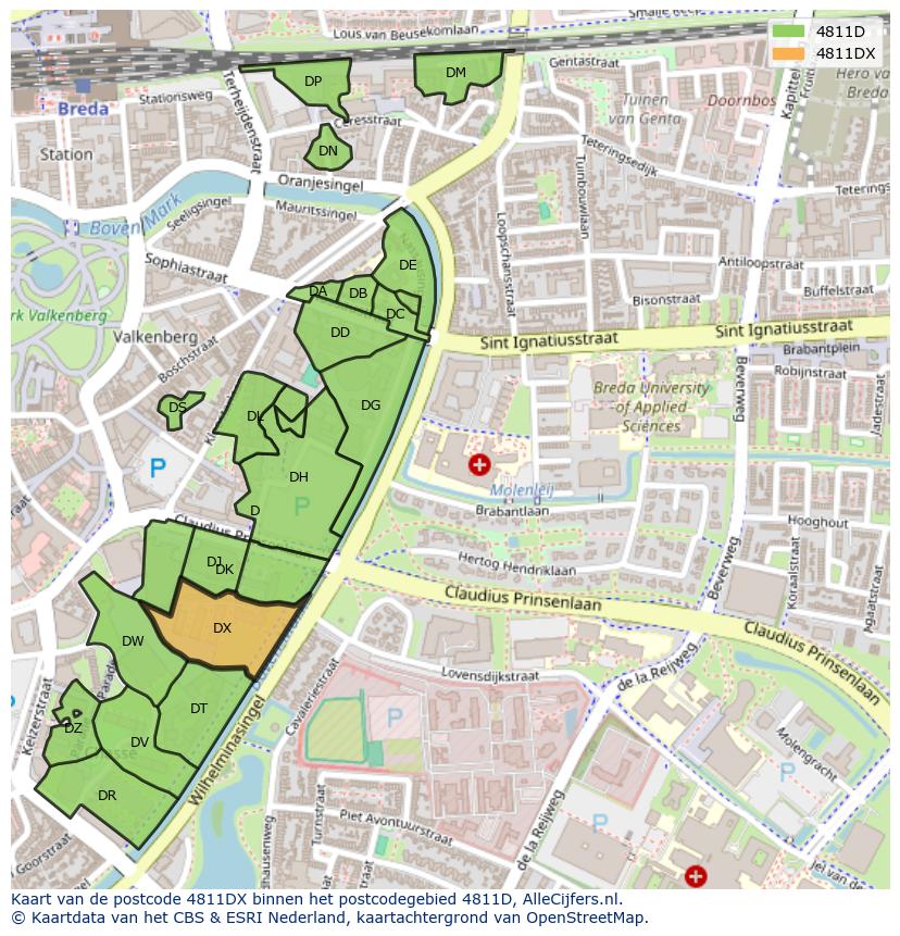 Afbeelding van het postcodegebied 4811 DX op de kaart.