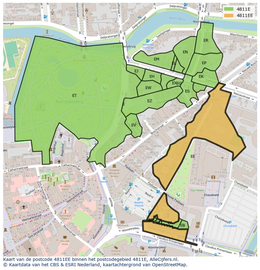 Afbeelding van het postcodegebied 4811 EE op de kaart.